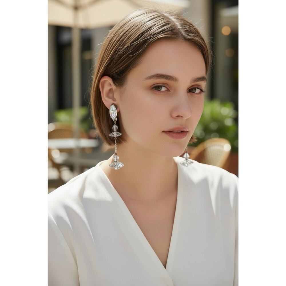 Vintage LEWIS SEGAL California Aurora Borealis Crystal Dangle CLIP Earrings